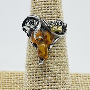 Silver Tone Yellow Cabochon Statement Ring Boho Dinner